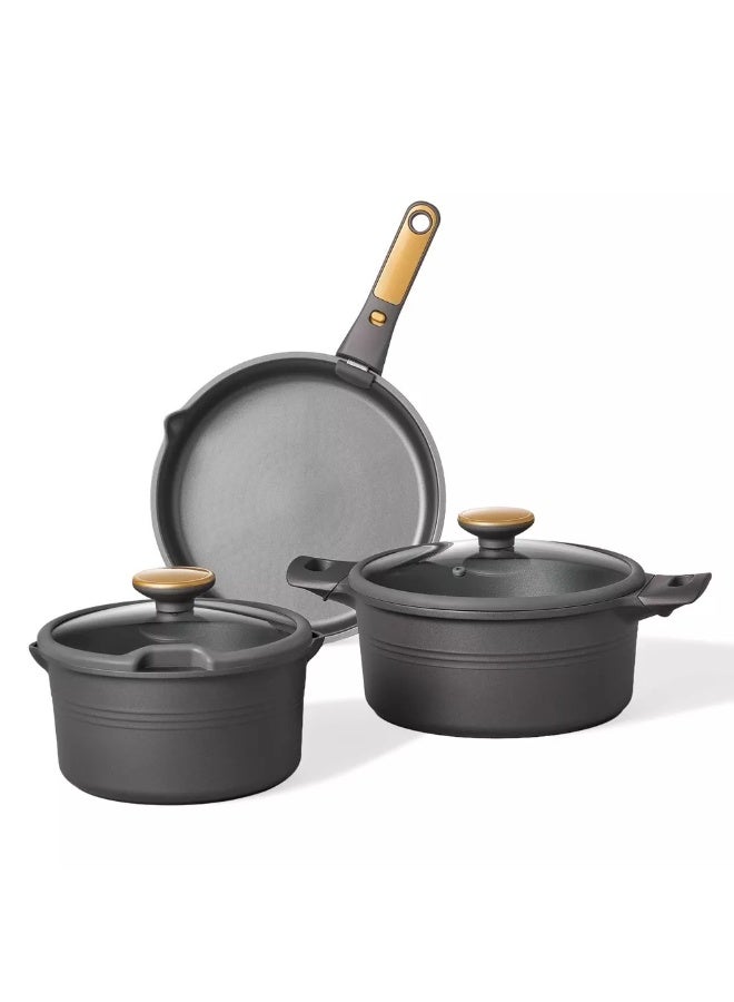 Carote 24-Piece Nonstick Cookware Set with Detachable Handle, Stackable Pots & Pans, PFOA-Free Aluminum Healthy Cooking Set with Pour Spouts, All Kitchen Stovetop Compatible, Dishwasher Safe (Black) - Image 4